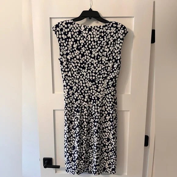 Lauren Ralph Lauren Navy Blue White Mod Spotted Capped Sleeve - Picture 3 of 7